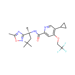 Cc1nc([C@](C)(CC(C)(C)C)NC(=O)c2cc(OCC(F)(F)F)c(C3CC3)cn2)no1 ZINC000146313208