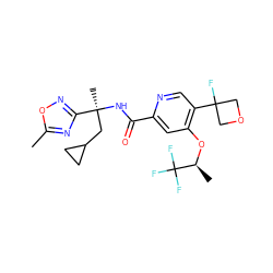 Cc1nc([C@](C)(CC2CC2)NC(=O)c2cc(O[C@@H](C)C(F)(F)F)c(C3(F)COC3)cn2)no1 ZINC000146398525