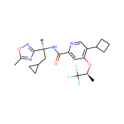 Cc1nc([C@](C)(CC2CC2)NC(=O)c2cc(O[C@@H](C)C(F)(F)F)c(C3CCC3)cn2)no1 ZINC000146253905