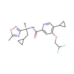 Cc1nc([C@](C)(CC2CC2)NC(=O)c2cc(OCC(F)F)c(C3CC3)cn2)no1 ZINC000146219805