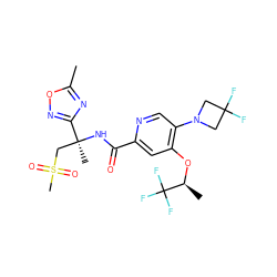 Cc1nc([C@](C)(CS(C)(=O)=O)NC(=O)c2cc(O[C@@H](C)C(F)(F)F)c(N3CC(F)(F)C3)cn2)no1 ZINC000149242158