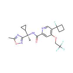 Cc1nc([C@](C)(NC(=O)c2cc(OCC(F)(F)F)c(C3(F)CCC3)cn2)C2CC2)no1 ZINC000146256800