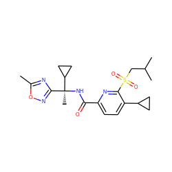 Cc1nc([C@](C)(NC(=O)c2ccc(C3CC3)c(S(=O)(=O)CC(C)C)n2)C2CC2)no1 ZINC000206687492