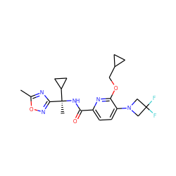 Cc1nc([C@](C)(NC(=O)c2ccc(N3CC(F)(F)C3)c(OCC3CC3)n2)C2CC2)no1 ZINC000206693678