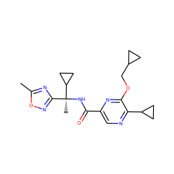 Cc1nc([C@](C)(NC(=O)c2cnc(C3CC3)c(OCC3CC3)n2)C2CC2)no1 ZINC000207392982