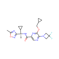 Cc1nc([C@](C)(NC(=O)c2cnc(N3CC(F)(F)C3)c(OCC3CC3)n2)C2CC2)no1 ZINC000207392878