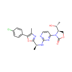 Cc1nc([C@H](C)Nc2nccc(N3C(=O)OC[C@@H]3[C@@H](C)O)n2)oc1-c1ccc(Cl)cc1 ZINC000218210795