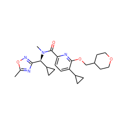 Cc1nc([C@H](C2CC2)N(C)C(=O)c2ccc(C3CC3)c(OCC3CCOCC3)n2)no1 ZINC000149300068