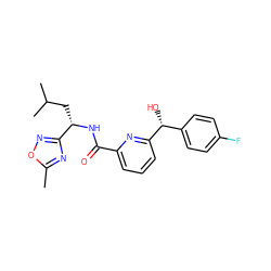 Cc1nc([C@H](CC(C)C)NC(=O)c2cccc([C@H](O)c3ccc(F)cc3)n2)no1 ZINC000207739124