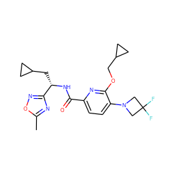 Cc1nc([C@H](CC2CC2)NC(=O)c2ccc(N3CC(F)(F)C3)c(OCC3CC3)n2)no1 ZINC000207733047