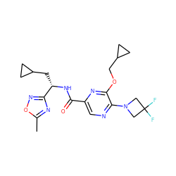 Cc1nc([C@H](CC2CC2)NC(=O)c2cnc(N3CC(F)(F)C3)c(OCC3CC3)n2)no1 ZINC000207351384