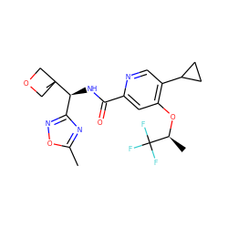 Cc1nc([C@H](NC(=O)c2cc(O[C@@H](C)C(F)(F)F)c(C3CC3)cn2)C2(C)COC2)no1 ZINC000146267963