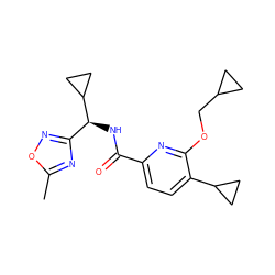 Cc1nc([C@H](NC(=O)c2ccc(C3CC3)c(OCC3CC3)n2)C2CC2)no1 ZINC000150248032