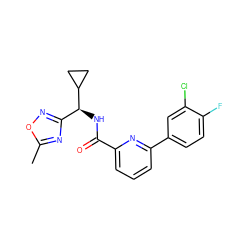 Cc1nc([C@H](NC(=O)c2cccc(-c3ccc(F)c(Cl)c3)n2)C2CC2)no1 ZINC000207736325