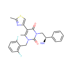 Cc1nc(-c2c(C)n(Cc3c(F)cccc3F)c(=O)n(C[C@H](N)c3ccccc3)c2=O)cs1 ZINC000028383048