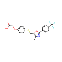 Cc1nc(-c2ccc(C(F)(F)F)cc2)oc1CSc1ccc(OCC(=O)O)cc1 ZINC000013489479