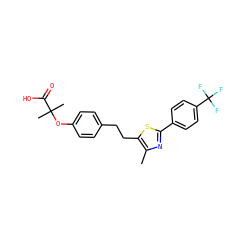 Cc1nc(-c2ccc(C(F)(F)F)cc2)sc1CCc1ccc(OC(C)(C)C(=O)O)cc1 ZINC000035246678