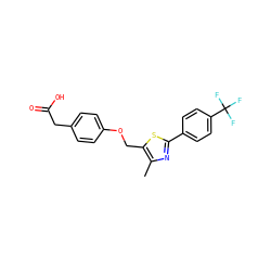 Cc1nc(-c2ccc(C(F)(F)F)cc2)sc1COc1ccc(CC(=O)O)cc1 ZINC000013489471