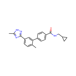 Cc1nc(-c2ccc(C)c(-c3ccc(C(=O)NCC4CC4)cc3)c2)n[nH]1 ZINC000029130833