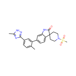 Cc1nc(-c2ccc(C)c(-c3ccc4c(c3)NC(=O)C43CCN(S(C)(=O)=O)CC3)c2)n[nH]1 ZINC000073196934