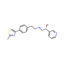 Cc1nc(-c2ccc(CCNC[C@H](O)c3cccnc3)cc2)cs1 ZINC000028958865