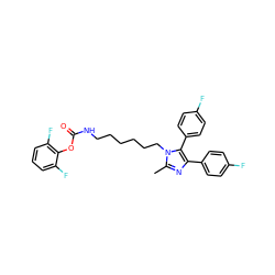 Cc1nc(-c2ccc(F)cc2)c(-c2ccc(F)cc2)n1CCCCCCNC(=O)Oc1c(F)cccc1F ZINC000028821696