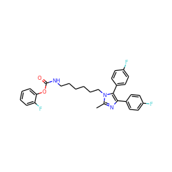 Cc1nc(-c2ccc(F)cc2)c(-c2ccc(F)cc2)n1CCCCCCNC(=O)Oc1ccccc1F ZINC000028821695