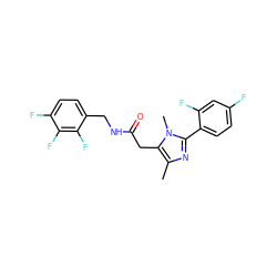 Cc1nc(-c2ccc(F)cc2F)n(C)c1CC(=O)NCc1ccc(F)c(F)c1F ZINC000072110220