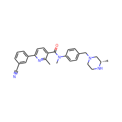 Cc1nc(-c2cccc(C#N)c2)ccc1C(=O)N(C)c1ccc(CN2CCN[C@@H](C)C2)cc1 ZINC000095598471