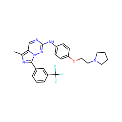 Cc1nc(-c2cccc(C(F)(F)F)c2)n2nc(Nc3ccc(OCCN4CCCC4)cc3)ncc12 ZINC000045230246