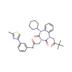 Cc1nc(-c2cccc(NC(=O)CN3C(=O)N(CC(=O)C(C)(C)C)c4ccccc4N(C4CCCCC4)C3=O)c2)cs1 ZINC000029064090