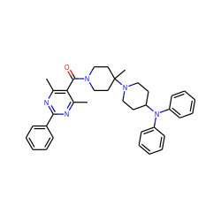 Cc1nc(-c2ccccc2)nc(C)c1C(=O)N1CCC(C)(N2CCC(N(c3ccccc3)c3ccccc3)CC2)CC1 ZINC000029571854