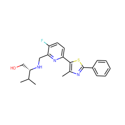 Cc1nc(-c2ccccc2)sc1-c1ccc(F)c(CN[C@@H](CO)C(C)C)n1 ZINC000204415873