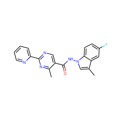 Cc1nc(-c2ccccn2)ncc1C(=O)Nn1cc(C)c2cc(F)ccc21 ZINC000138261540