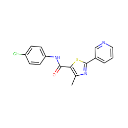 Cc1nc(-c2cccnc2)sc1C(=O)Nc1ccc(Cl)cc1 ZINC000001397286