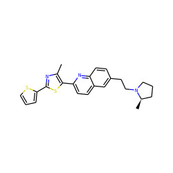 Cc1nc(-c2cccs2)sc1-c1ccc2cc(CCN3CCC[C@H]3C)ccc2n1 ZINC000035984135