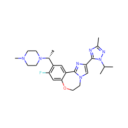 Cc1nc(-c2cn3c(n2)-c2cc([C@@H](C)N4CCN(C)CC4)c(F)cc2OCC3)n(C(C)C)n1 ZINC000204428943