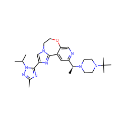 Cc1nc(-c2cn3c(n2)-c2cc([C@H](C)N4CCN(C(C)(C)C)CC4)ncc2OCC3)n(C(C)C)n1 ZINC000204429805