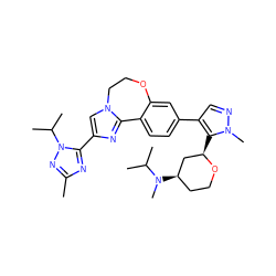 Cc1nc(-c2cn3c(n2)-c2ccc(-c4cnn(C)c4[C@@H]4C[C@H](N(C)C(C)C)CCO4)cc2OCC3)n(C(C)C)n1 ZINC000204422812