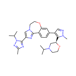 Cc1nc(-c2cn3c(n2)-c2ccc(-c4cnn(C)c4[C@@H]4CN(C(C)C)CCO4)cc2OCC3)n(C(C)C)n1 ZINC000204428031