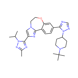 Cc1nc(-c2cn3c(n2)-c2ccc(-c4ncnn4C4CCN(C(C)(C)C)CC4)cc2OCC3)n(C(C)C)n1 ZINC000204430187