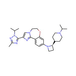 Cc1nc(-c2cn3c(n2)-c2ccc(N4CC[C@@H]4C4CCN(C(C)C)CC4)cc2OCC3)n(C(C)C)n1 ZINC000204425299