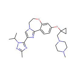 Cc1nc(-c2cn3c(n2)-c2ccc(OC4(CN5CCN(C)CC5)CC4)cc2OCC3)n(C(C)C)n1 ZINC000203793562