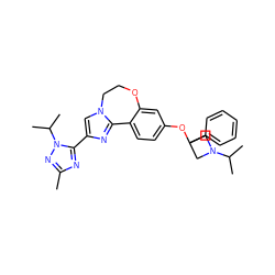 Cc1nc(-c2cn3c(n2)-c2ccc(OC4(c5ccccc5)CN(C(C)C)C4)cc2OCC3)n(C(C)C)n1 ZINC000204424059