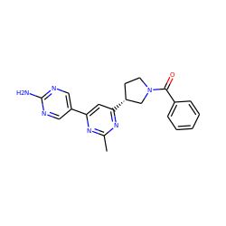 Cc1nc(-c2cnc(N)nc2)cc([C@@H]2CCN(C(=O)c3ccccc3)C2)n1 ZINC000221282218