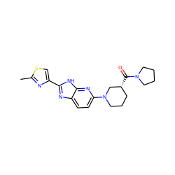 Cc1nc(-c2nc3ccc(N4CCC[C@@H](C(=O)N5CCCC5)C4)nc3[nH]2)cs1 ZINC001772581006