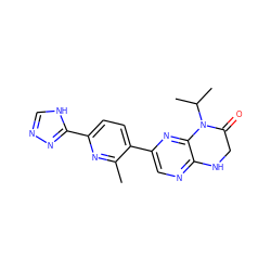 Cc1nc(-c2nnc[nH]2)ccc1-c1cnc2c(n1)N(C(C)C)C(=O)CN2 ZINC000113194817