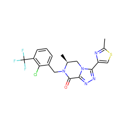 Cc1nc(-c2nnc3n2C[C@H](C)N(Cc2cccc(C(F)(F)F)c2Cl)C3=O)cs1 ZINC000219181198