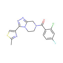 Cc1nc(-c2nnc3n2CCN(C(=O)c2ccc(F)cc2Cl)C3)cs1 ZINC000095565110