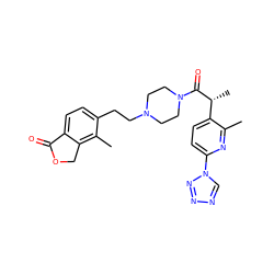 Cc1nc(-n2cnnn2)ccc1[C@@H](C)C(=O)N1CCN(CCc2ccc3c(c2C)COC3=O)CC1 ZINC000168489760